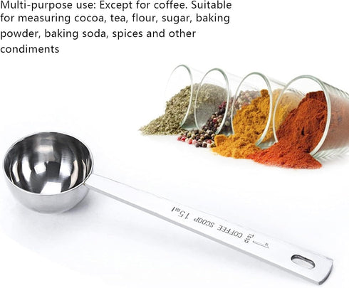2-piece stainless steel tablespoon measure spoon, coffee scoop 1 tablespoon, long handle coffee scoop suitable for coffee powder and coffee making...