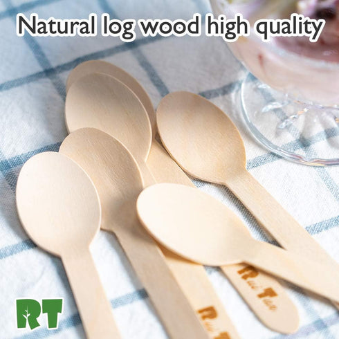 RT- Disposable Wooden Tableware Wooden Spoon /Wooden Ice Cream Spoons ,Natural Environmental Protection 4.3 Inches 200 Pieces Package...