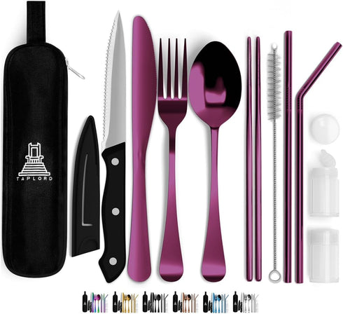 Portable Travel Silverware Set With Case, Includes 10 Pcs of Travel Utensils With Case, Stainless Steel Flatware Set For Camping, Easy to Travel, ...