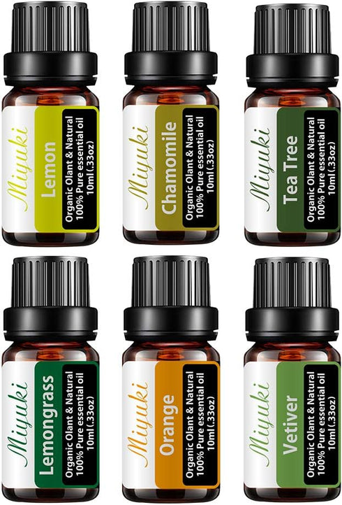 Essential Oil Sets with Lemon,Chamomile,Tea Tree,Lemongrass,Orange,Vetiver Essential Oil for Diffuser,Cleaning,Home,Bedroom,Perfumes,Humidifier,Ca...