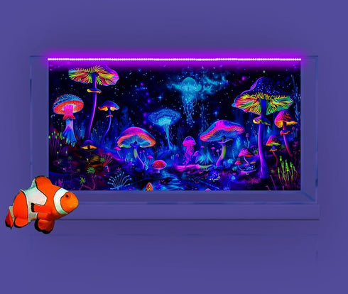 24X12IN Blacklight Mushroom Jellyfish Aquarium Background UV Reactive Background Starry Sky Terrarium Background with 10 EVA Double-Sided Tape...
