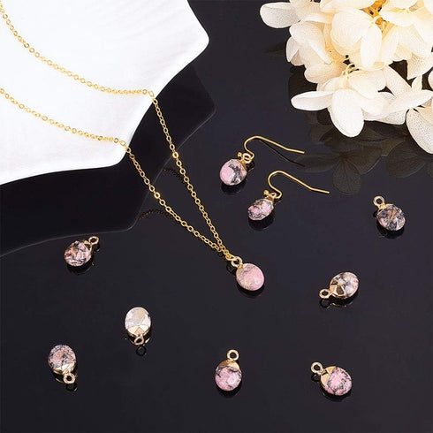 DanLingJewelry 20 pcs Natural Rhodonite Charms Faceted Oval Necklace Pendants Gemstone Charms for Jewelry Making 14x8x5mm...