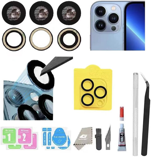 Back Camera Lens Glass Replacement for iPhone 14 Pro and 14 Pro Max, Rear Lens Glass Replacement kit with Pre-Installed Adhesive + Installation Ma...