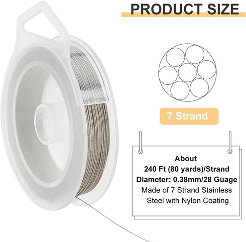 BENECREAT 240-Feet 0.015inch (0.38mm) 7-Strand Bead String Wire Nylon Coated Stainless Steel Wire for Necklace Bracelet Beading Craft Work...