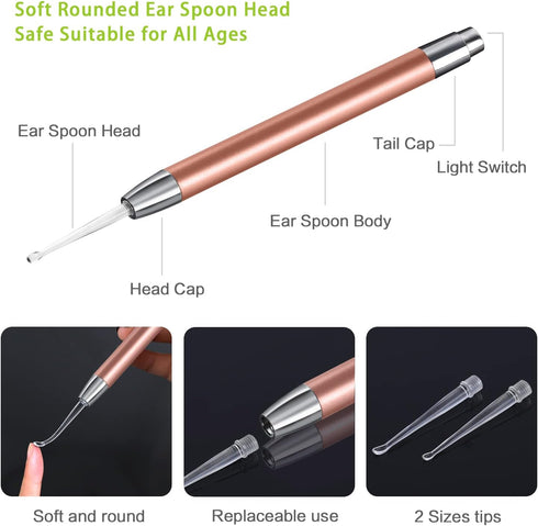 4 Pack Ear Pick with Light, Ear Cleaner Ear Wax Removal Tool Kit for Kids and Adults, Ear Picks Digger & Tweezers & Spiral Spring Ear Spoon Set wi...