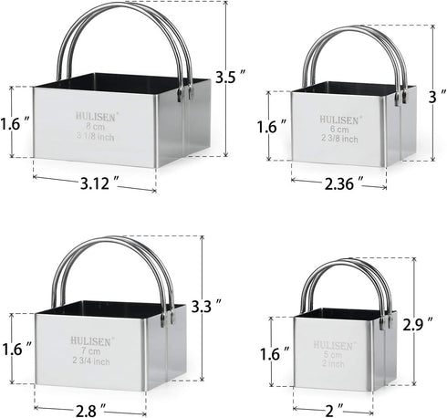 HULISEN Square Biscuit Cutter Set (4 Pieces/Set), Stainless Steel Cookies Cutter with Handle, Professional Baking Dough Tools, Gift Package (Squar...