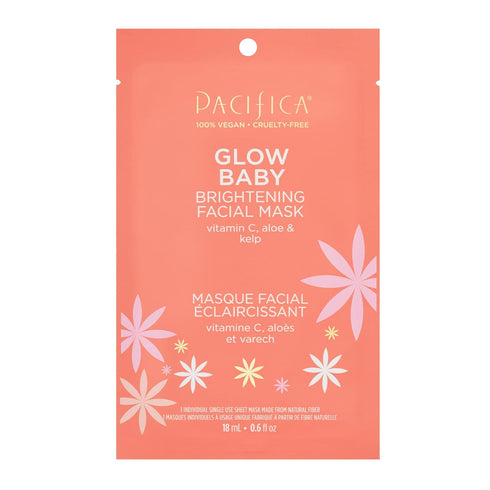 Pacifica Beauty, Glow Baby Brightening Face Mask, Sheet Mask, Skincare, Vitamin C, Aloe, Kelp, Brightening, Glowing Skin, Dullness, Fine Lines, Da...