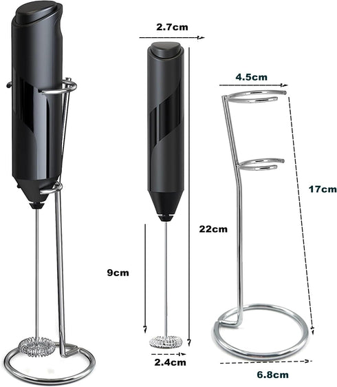Electric Milk Frother Handheld with Stainless Steel Stand, Portable and Powerful Foam Maker for Coffee, Latte, Cappuccino, Hot Chocolate, Drink Mi...