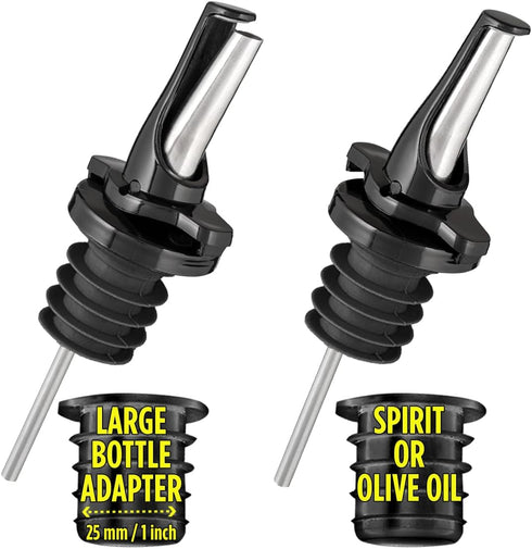 3-in-1 Liquor Pour Spout | Olive Oil Spout with Built-in Caps for Optimal Fly and Dust Protection - Dishwasher Safe, Hygienic Alcohol Speed Spouts...