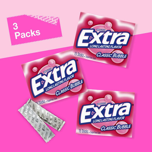 EXTRA Classic Bubble Sugar Free Chewing Gum, 15 Sticks (3 Pack)...