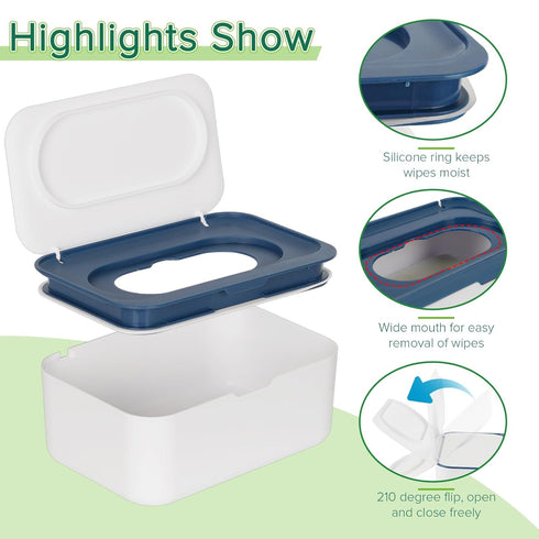 Baby Wipes Dispenser, Wipes Case Baby Wipe Holder Keeps Wipes Fresh, Non-Slip, Easy Open & Close (Blue)...