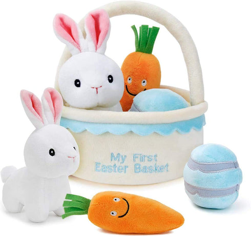 Baby's My First Easter Basket Playset Stuffed Plush Cartoon Bunny Toys Plush for Kids Boys Girls, 4 Pieces...