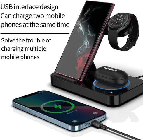 MOSHOU Wireless Charging Station with Blue Light for Samsung, Fast Charger Dock for Galaxy S22 S21 S20 S10/Note 20 10 9/ Z Flip Fold 4, Galaxy Wat...