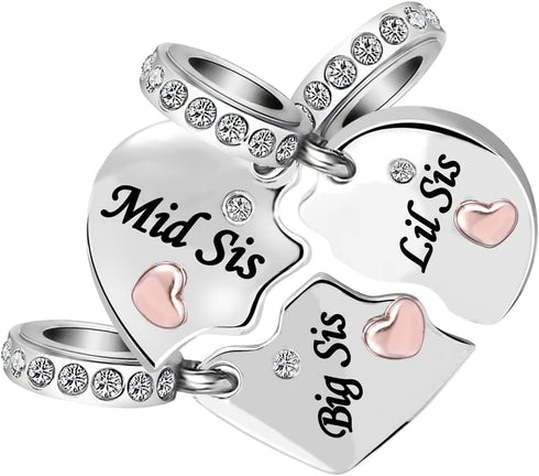 Nana Mom Mother Daughter Son Sisters Rose Gold Tone Heart Puzzle Dangle Charms Compatible with Pandora Bracelet set for 3...