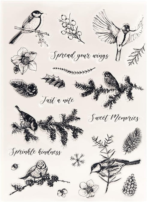 Winter Birds Clear Stamps for Card Making Tree Words Transparent Silicone Stamp DIY Scrapbooking Supplies Embossing Paper Card Album...