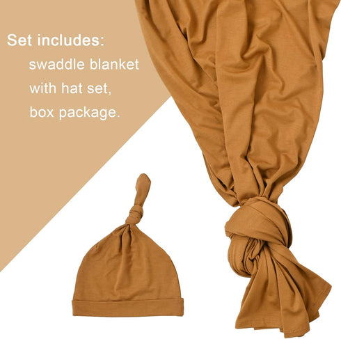 Newborn Swaddle Blanket with Hat Set Baby Swaddle Set Hospital Receiving Blankets for Girls Boys(Copper,35"*35")...