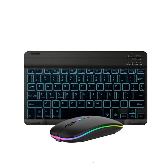 Ultra-Slim Bluetooth Keyboard and Mouse Portable Mini Wireless Keyboard Rechargeable 7-Color Backlit for Apple iPad iPhone Samsung Tablet iPhone S...