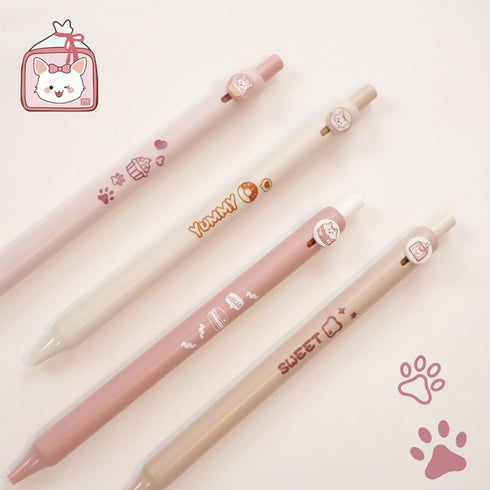 4 Pcs Gel Ink Pens Cartoon Retractable Pens Cute Cat Pen 0.5mm Black Ink Writing Pen Office School Supplies for Girls Womem (Dessert Cat)...