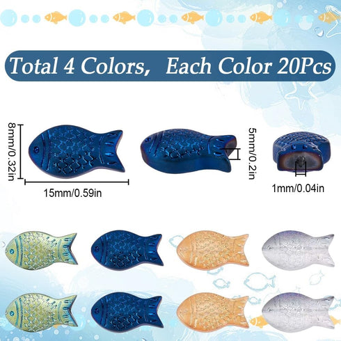 SUNNYCLUE 1 Box 80Pcs Fish Beads Bulk Small Fish Animal Beads Summer Sea Animals Fish Charms Blue Orange Double Sided Electroplated Frosted Fish L...
