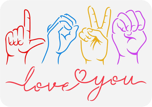 FINGERINSPIRE Love Sign Language Stencil 8.3x11.7inch Reusable Sign Language Poses Love You Painting Template DIY Craft I Love You Stencil for Pai...