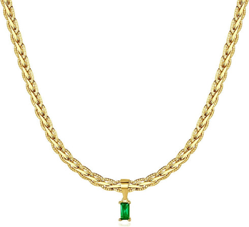 18K Gold Filled Vintage Choker Necklaces for Women Waterproof Gold Choker Necklace Anti Tarnish Gemstone Zircon Rectangle Pendant Necklace...