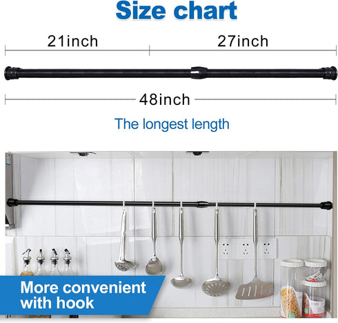 AIZESI Spring Tension Curtain Rods Short Tension Rod (Black, 28" to 41"-4Pcs)...