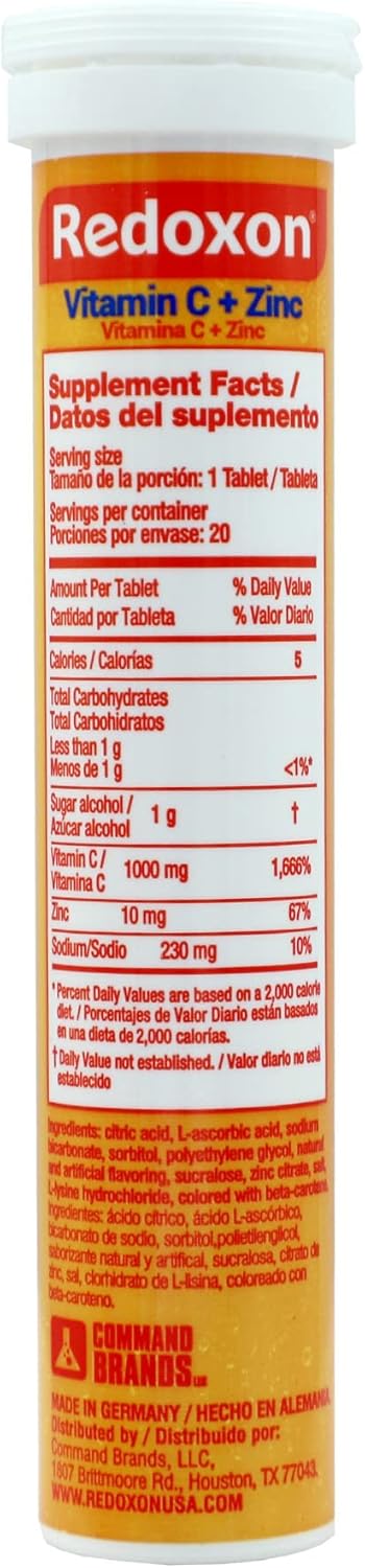 Redoxon Vitamin C + Zinc, Effervescent Tablets of Vitamin C and Zinc, Helps Support Your Immune System, Orange Flavor, 20 Effervescent Tablets, 2....