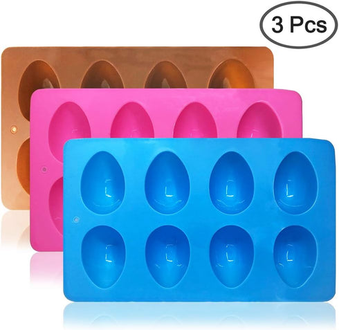 SENHAI 3 Pcs Egg Shape Silicone Molds, 8-Cavity Food-grade Baking Mold for DIY Cake Decoration,Chocolate, Pastry, Muffin, Bread, Ice Cube, Soap - ...