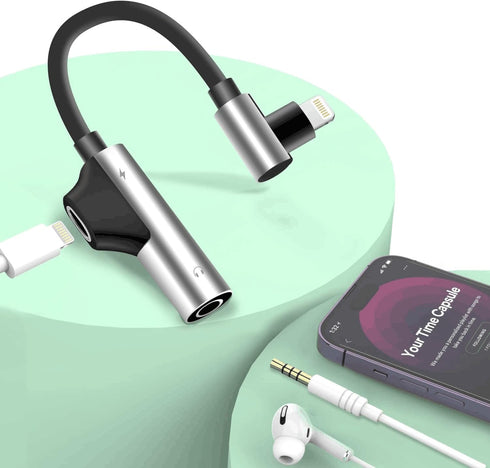 2-in-1 Lightning to 3.5mm 90 Degree Audio Aux Jack Headphone Charge Cable Adapter,?Apple MFi Certified? Earphone Converter Splitter for Music+Char...