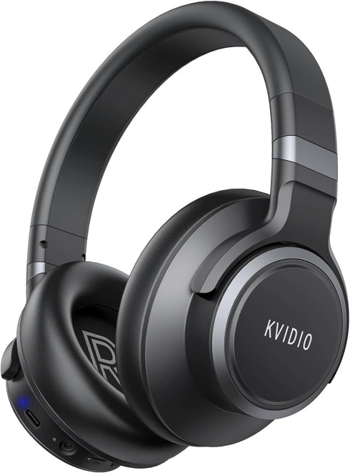 KVIDIO Active Noise Cancelling Headphones, 65 Hours Playtime Bluetooth Headphones with Microphone, Transparency Mode, Deep Bass and Hi-Fi Stereo S...
