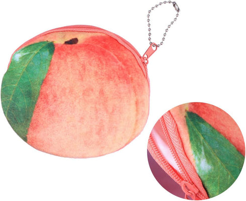 SUPVOX Coin Pouch with Keychain Cute Juicy Peach Fruit Shape Soft Plush Coin Purse Change Cash Bag Zipper Small Purse Wallets for Women Girls...