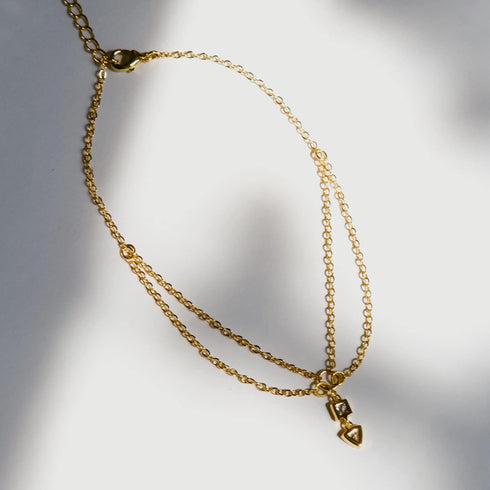 Dangling Charm Anklet 9.5'' Adjustable | CZ Drop Anklet on Layered Dainty Chains...