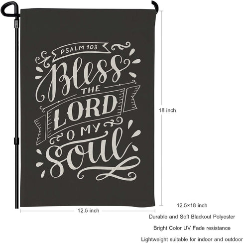 HOSNYE Bless the Lord Burlap Garden Flag Double Sided O My Soul Psalm Biblical Testament Modern Calligraphy Scripture Prints Quote Bible Verse Gar...
