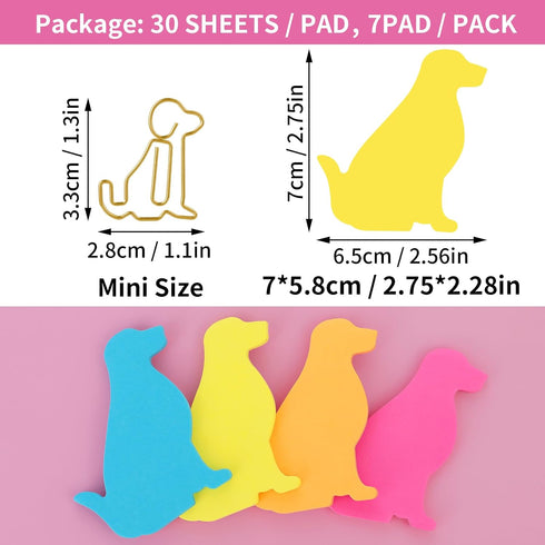 Cute Dog Sticky Notes with Paper Clips, 210 Sheets Cartoon Animal Self-Stick Notes Index Tabs Dog Shape Memo Pads Index Tabs 7 Pack (7 Color)...