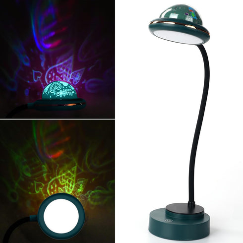 JBZ LED Desk Lamp Dimmable Small Table Lamp, Portable kids Reading Lamp with USB Charging Port, with 2W mini Projector Lamp Night Light, 6000K Coo...