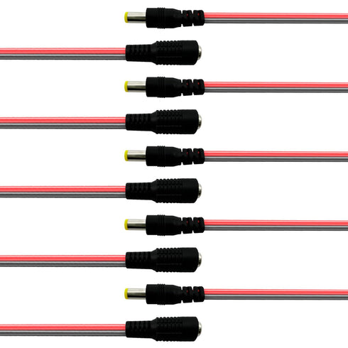 DC5.5x2.1mm, barrel connectors, pigtailed DC power connectors, 1V-36V power adapters 0.3 flat (1ft-5 pair pack)...