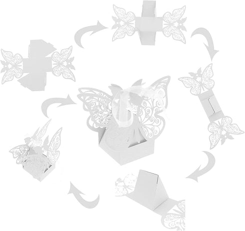 50 Pieces Butterfly Laser Cut Favor Boxes DIY Wedding Birthday Gift Candy Boxes with Ribbons (Skyblue)...