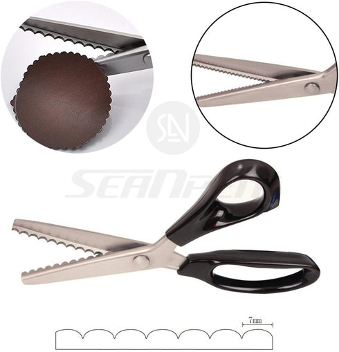Fabric Pinking Shears Craft Scissors?Serrated Scalloped stainless Steel Handled Professional Sewing black Scissors, Scissors for Leather, Tailorin...