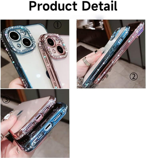Casechics Compatible with iPhone Case,Luxury Glitter Bling Sparkly Diamond Electro Plated Frame Edge Border Full Body Protective Clear Soft Shockp...