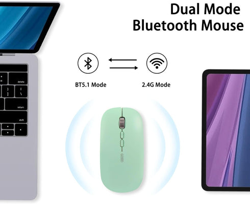 Wireless Mouse Bluetooth,Rechargeable LED Bluetooth Mouse(BT 5.1+2.4G), Silent Computer Mice for Laptop Desktop, MacBook, Windows, Mac OS,Green...