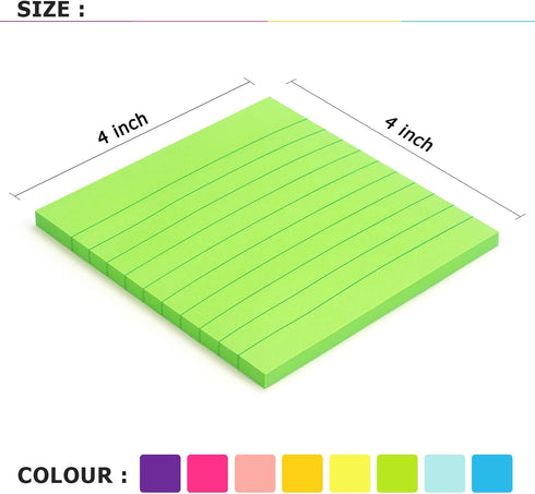 8 Pads Lined Sticky Notes 4x4 Sticky Notes with Lines Self-Stick Note Pads 8 Bright Multi Colors, 50 Sheet/Pad...