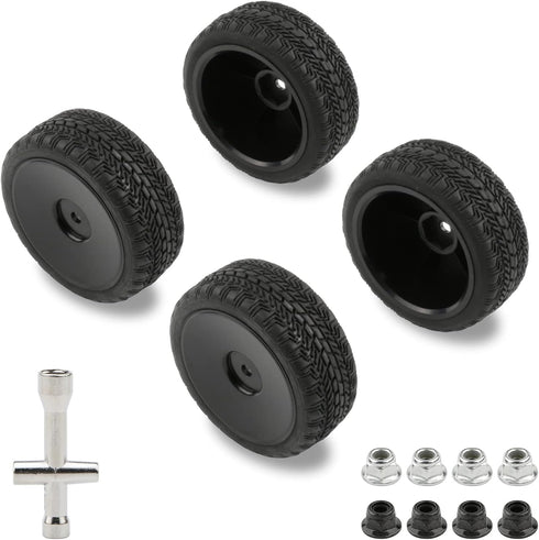 4 Pack 12mm Hex Wheels and Tires Set with Locknuts and Wrench for RC 1/10 On Road Racing Touring Car...
