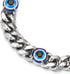 COOLSTEELANDBEYOND Classic Stainless Steel Curb Chain Bracelet with Evil Eye Charms, for Men, Silver Color...
