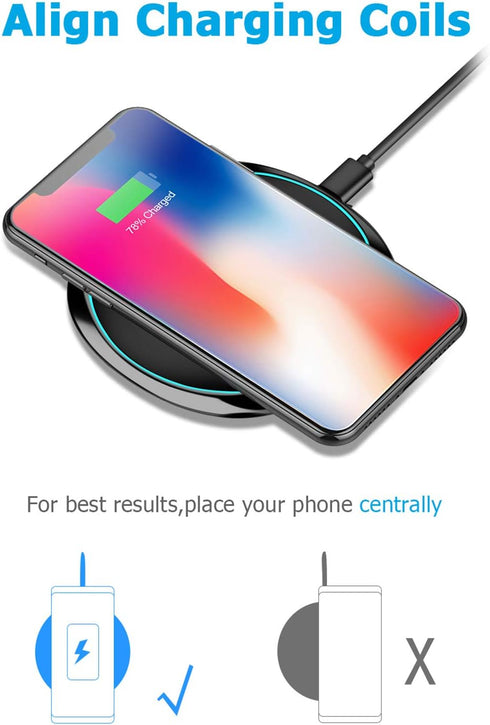 NANAMI Fast Wireless Charger, 7.5W Qi Certified Charging Pad with PD3.0 Adapter USB Charger for iPhone 15/14/13/12/11 Pro Max/XR/8 Plus/Airpods 2,...