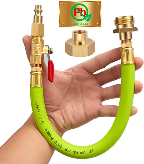 Lead -Free Brass 16.9" Winterize Sprinkler System RV Motorhome Boat Camper and Travel Trailer: Air Comp Quick-Connect Plug To 3/4" Garden Hose Fau...