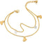 COOLSTEELANDBEYOND Two-Row Stainless Steel Gold Color Anklet Bracelet with Dangling Charms of Cubic Zirconia and Hearts...