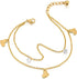 COOLSTEELANDBEYOND Two-Row Stainless Steel Gold Color Anklet Bracelet with Dangling Charms of Cubic Zirconia and Hearts...