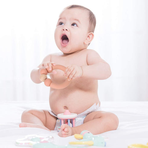 Socub Baby Teething Toy, Organic Baby Teething Ring, Socub Silicone and Wooden Baby Teether for Mouth Explore, BPA Free, 3+ Months(Sage)...