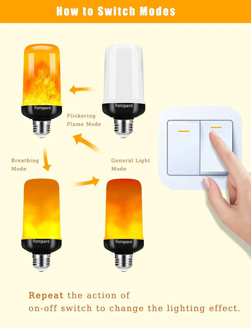 Hompavo ?Upgraded? LED Flame Light Bulbs, 4 Modes Flickering Light Bulbs with Upside Down Effect, E26/E27 Flame Bulb for Halloween, Christmas, Par...