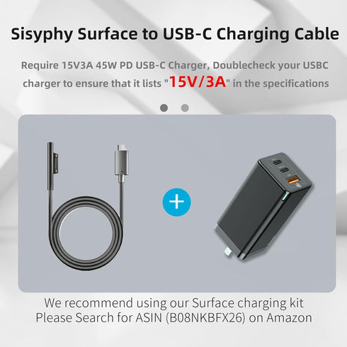 Nylon Braided Charging Cable for Microsoft Surface Pro 7/6/5/4/3Go3/2/1 Laptop 4/3/2/1, Must Work with 45W 15V 3A USB-C Charger (Black, 6ft)......